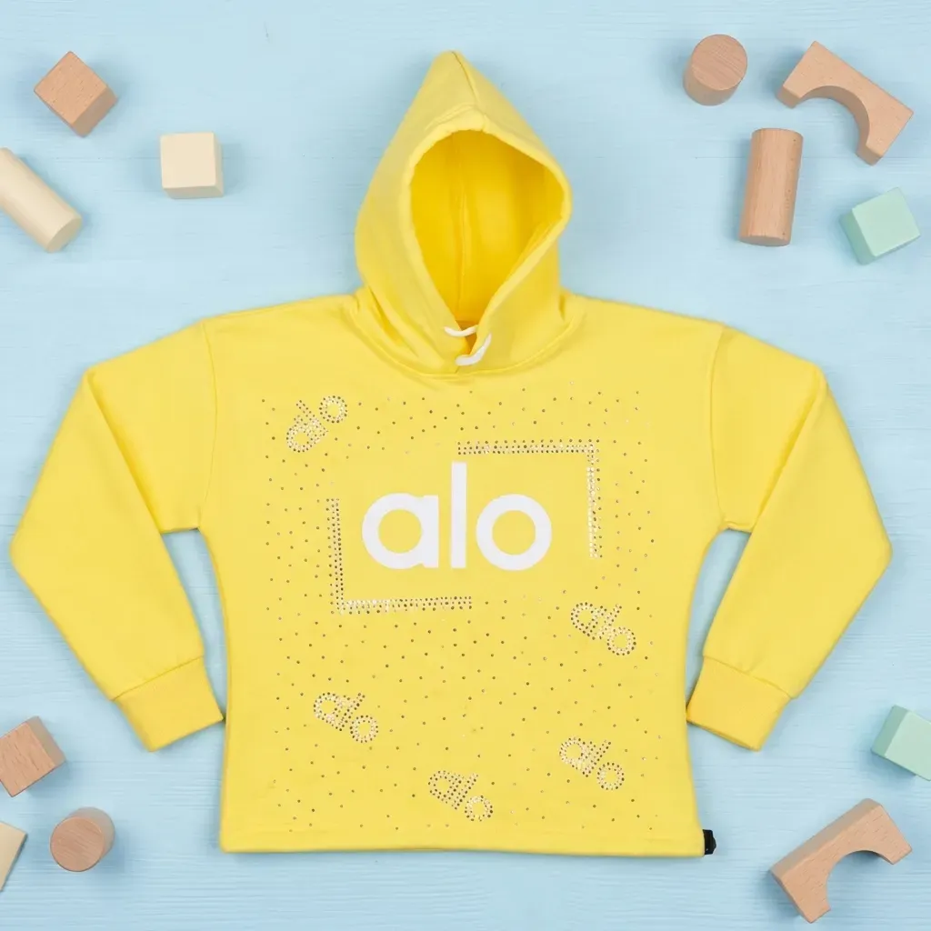 Girls' Fleece-Lined Cropped Winter Hoodie With Crystal Glitter