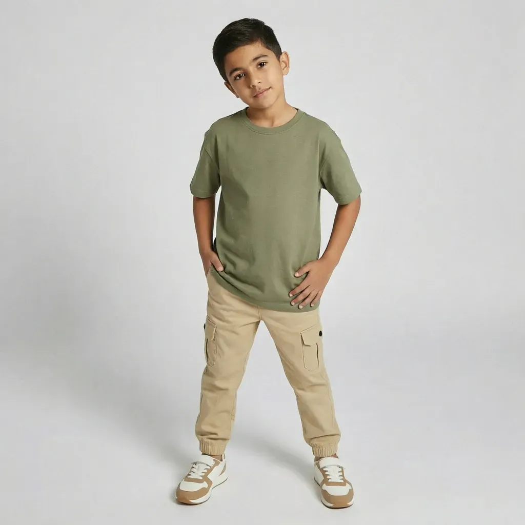 Gabardine pants for Boys baggy design color Beige