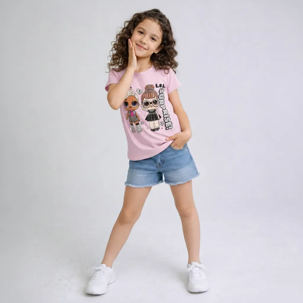 Girls' slim fit cotton chort sleeve T-Shirt – Pink