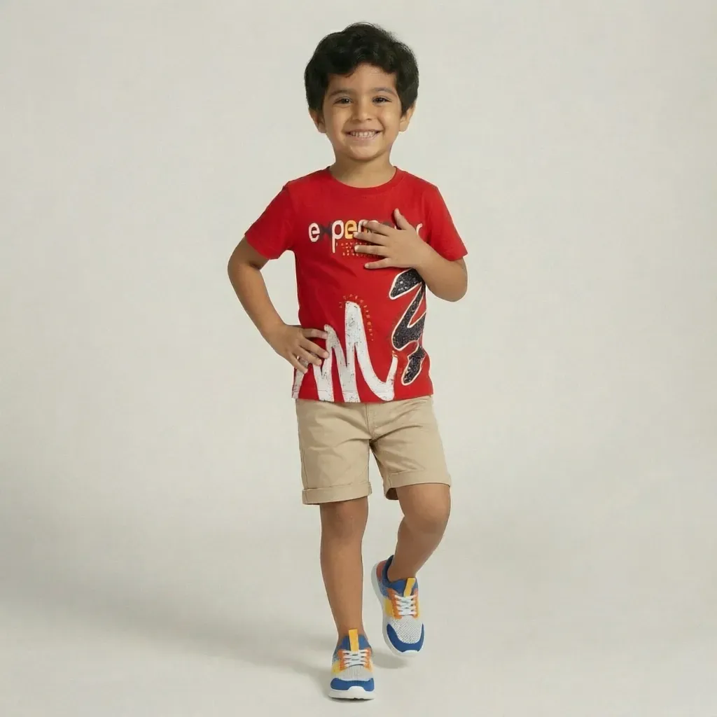Boys Experience design summer cotton T-Shirt Red color