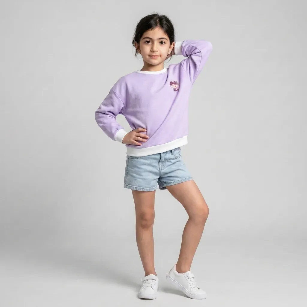 Girls' fleece-lined purple double-print winter top