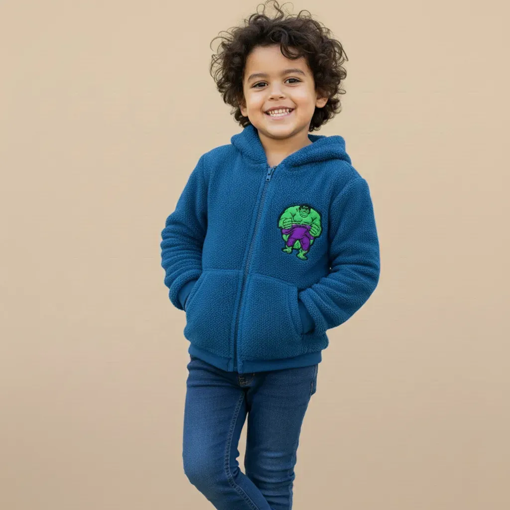 Kids' lightweight zip up hooded fur jacket