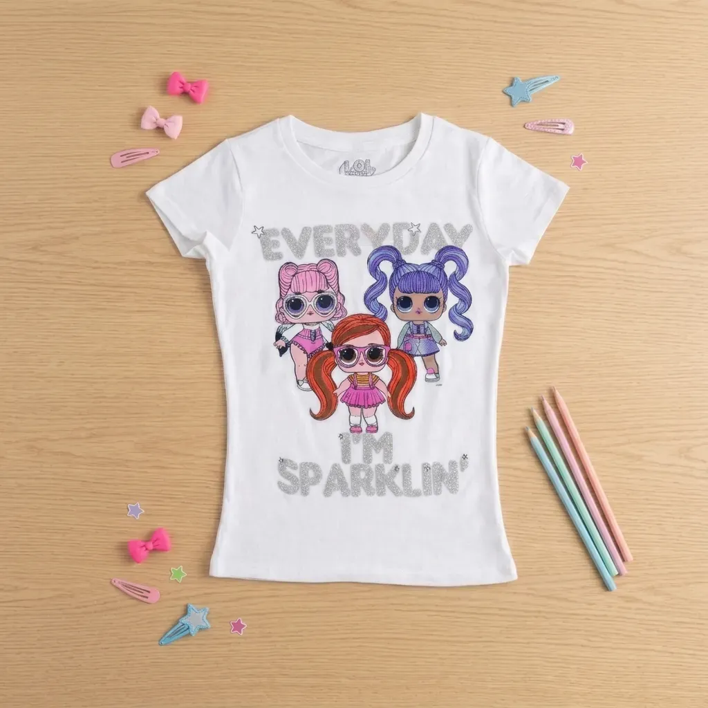 Girl summer slim fit Sparkle White T-Shirt