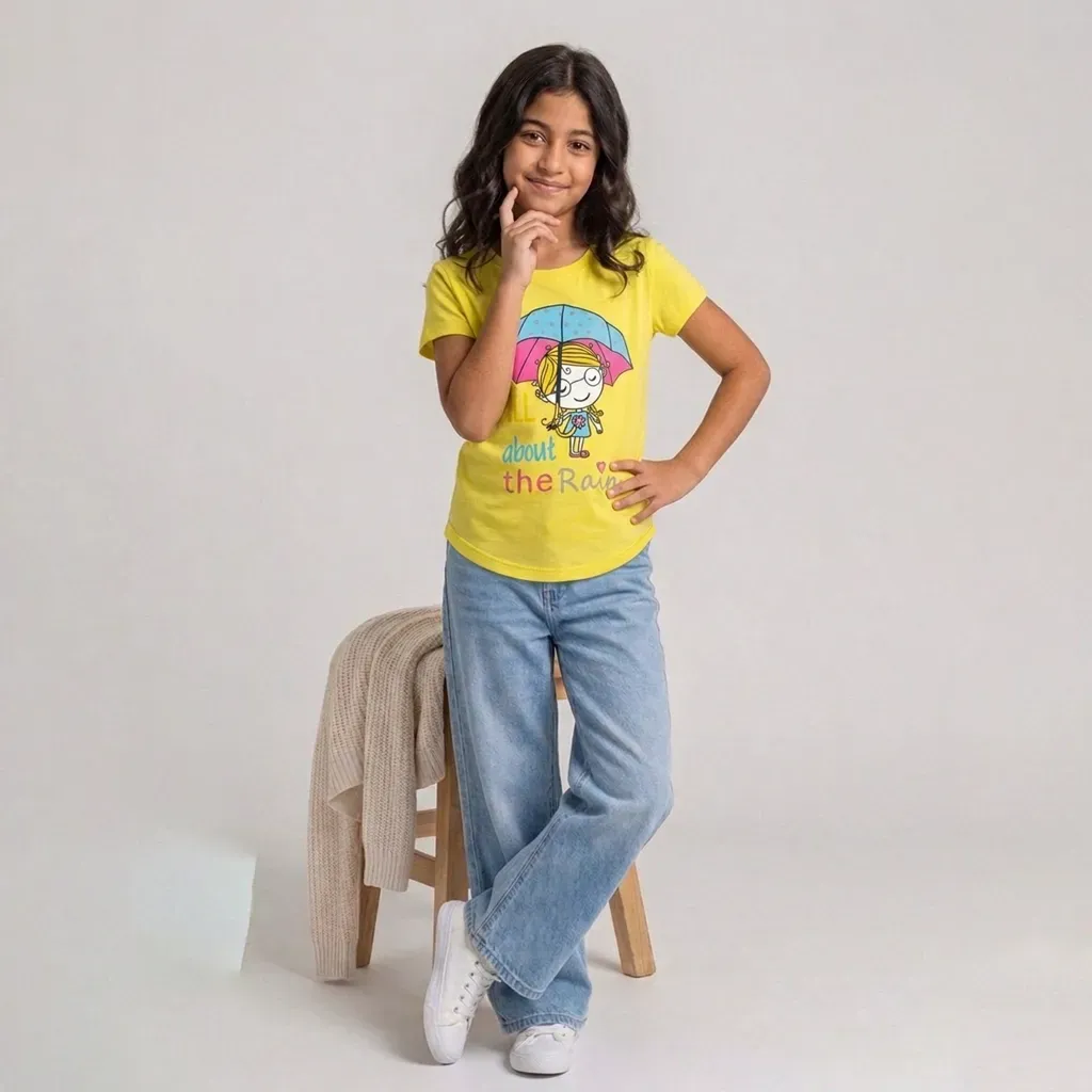 Girls summer cotton short sleeve T Shirt  Yellow