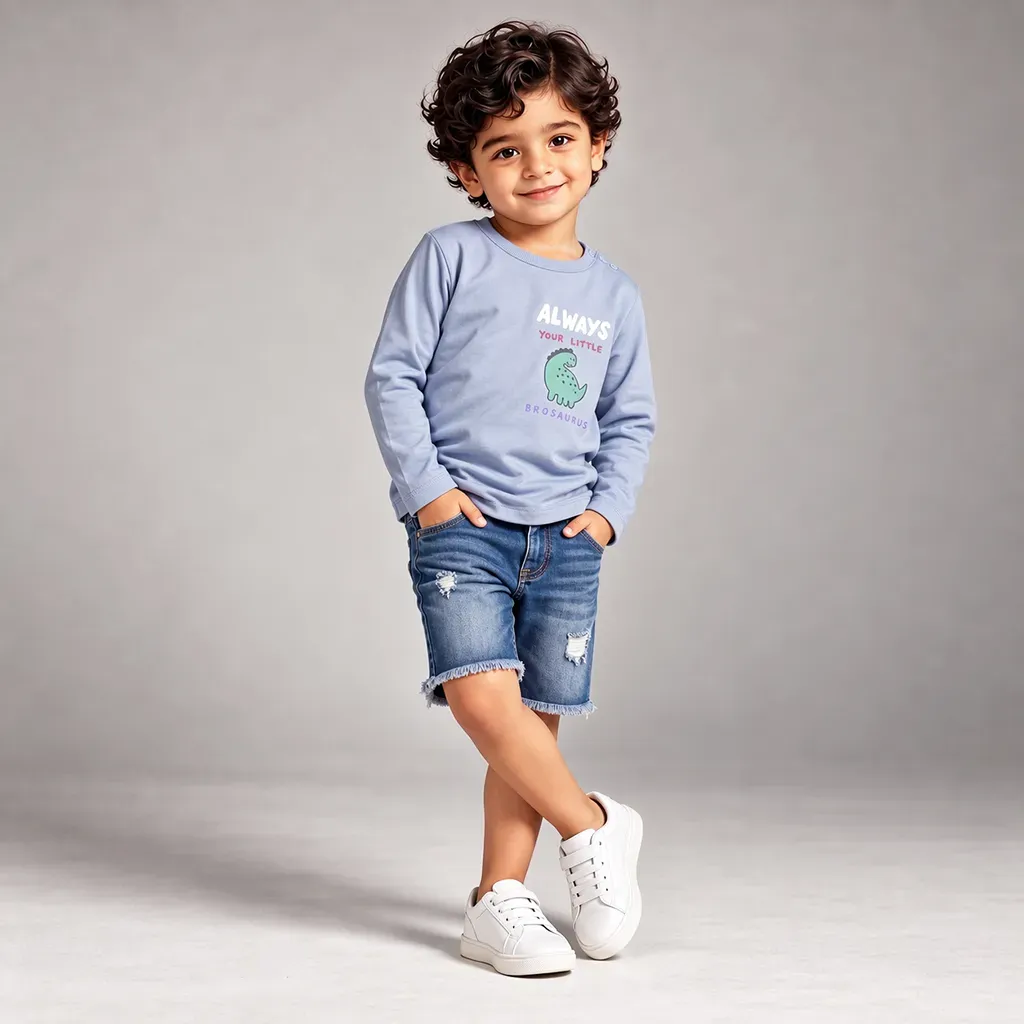 Imported baby boy dinosaur winter t-shirt