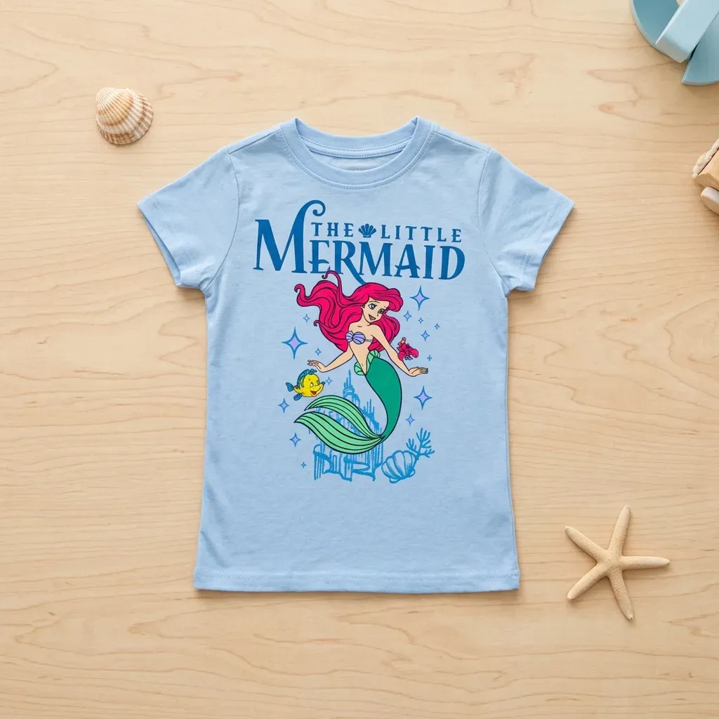 Girls summer cotton T-Shirt – Little Mermaid  – Sky Blue