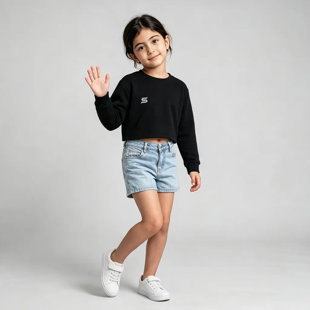 Girls' winter long-sleeve crop top black