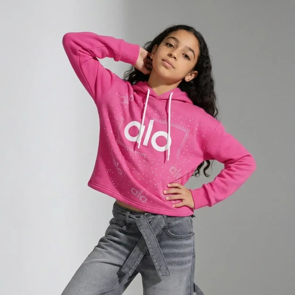 Girls' Fleece-Lined Cropped Winter Hoodie With Crystal Glitter