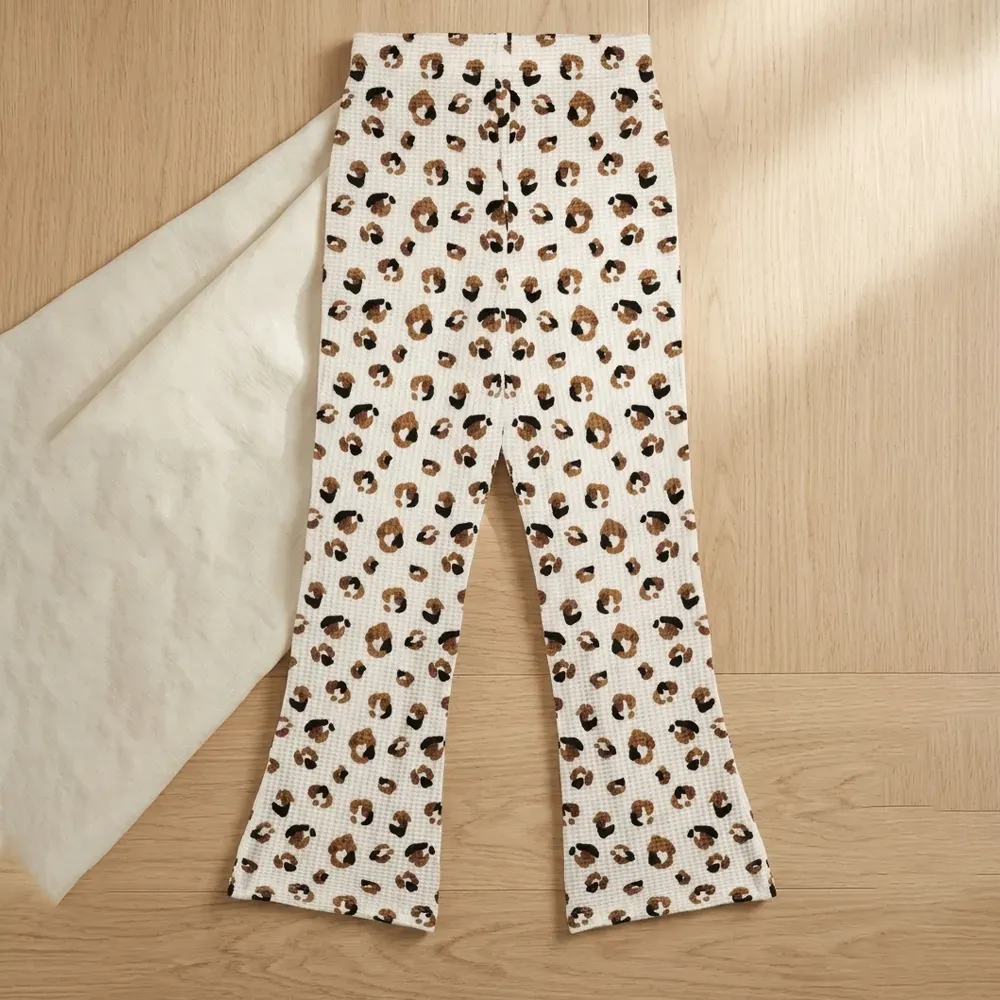 Leopard Waffle Knit Bell Bottoms