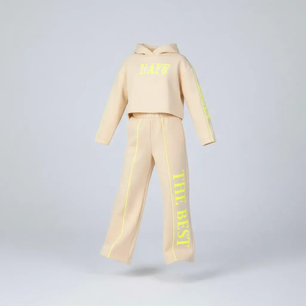 Girls' Two-Piece Winter Outfit Crop Hoodie And Wide-Leg Pants
