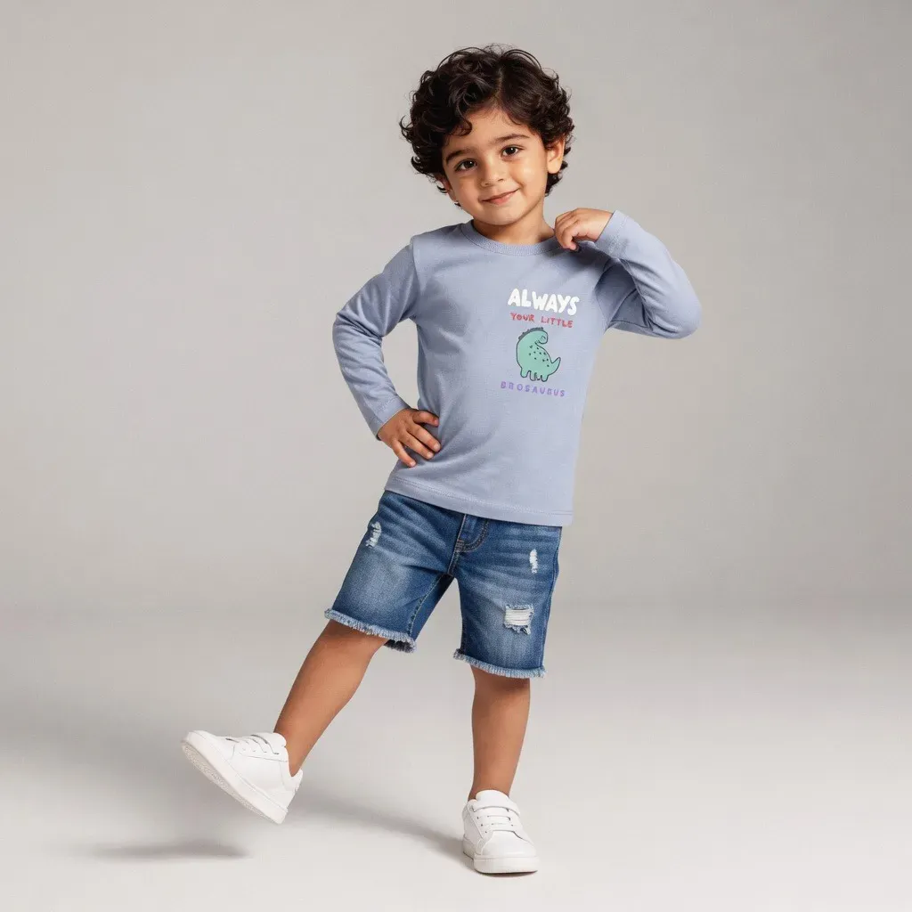 Imported baby boy dinosaur winter t-shirt