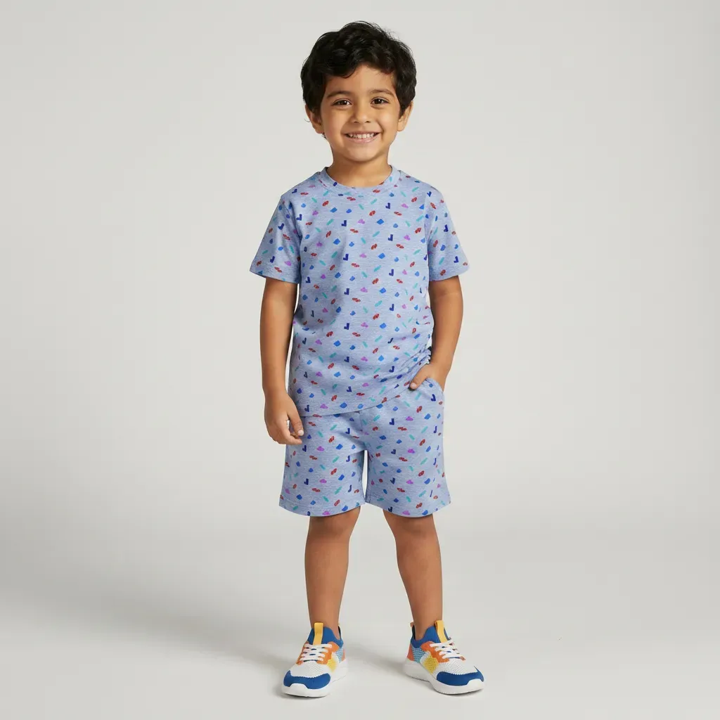 Kids’ summer pajama set cotton T-Shirt & Shorts – Grey