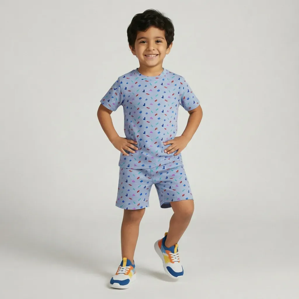 Kids’ summer pajama set cotton T-Shirt & Shorts – Grey