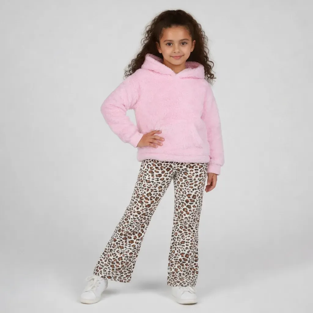 Pink Winter Kids Hoodie with Soft Fleece Texture and Pocket