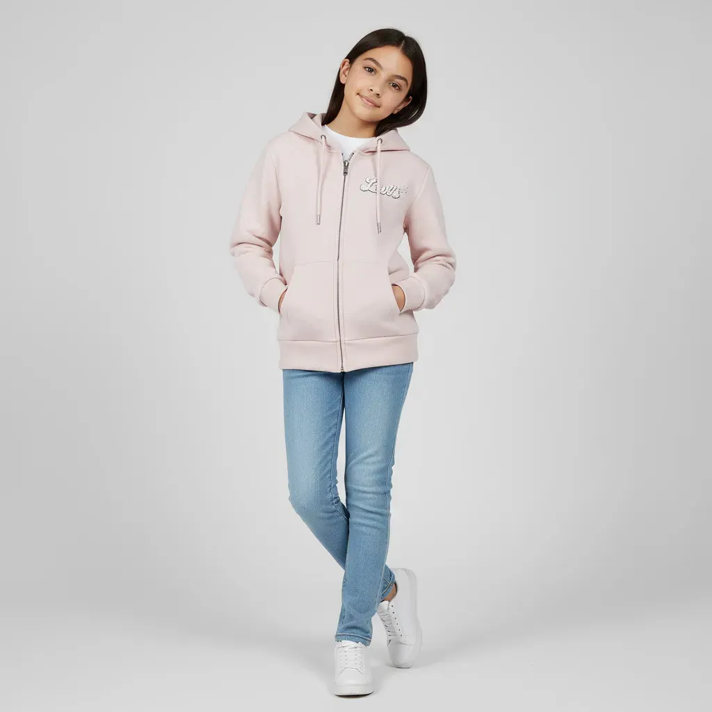 Girls Zip Up Hoodie Soft Cotton Pink Casual Sweet Shirt