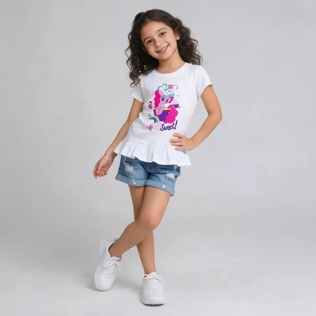 Girls T-Shirt  My Little Pony ruffle design cotton White