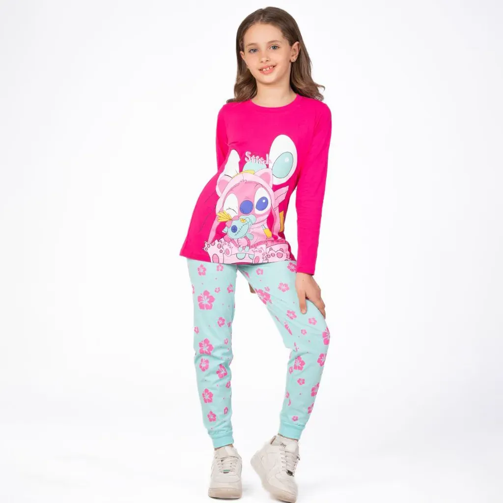 Girls' Long-Sleeve Cotton Stitch Print Autumn Pajamas