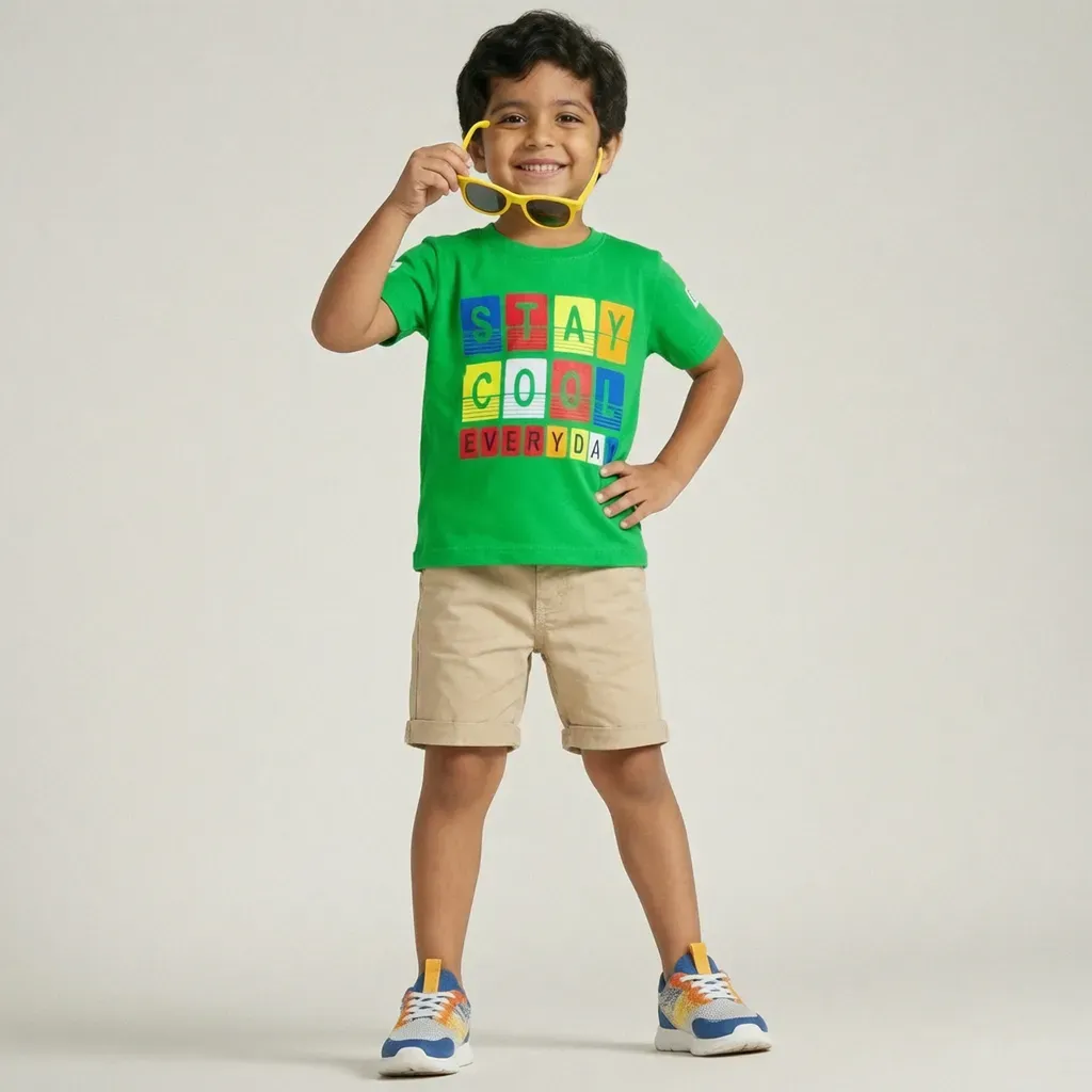 Boys’ Green “Stay Cool” summer cotton T-Shirt