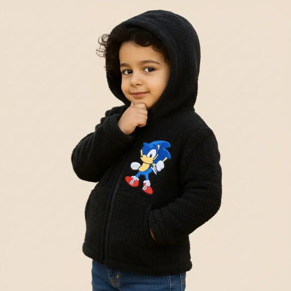 Kids' lightweight zip up hooded fur jacket