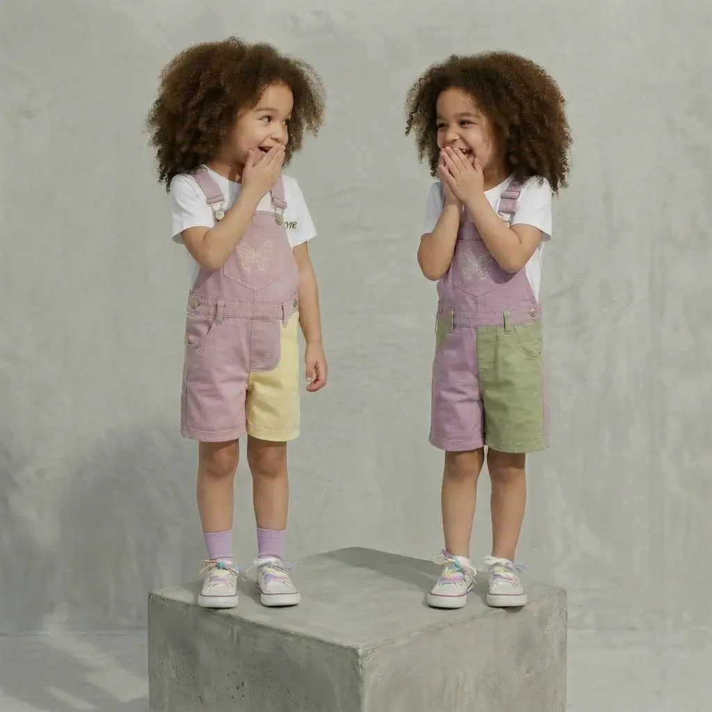 Girls’ Two-Piece Set Purple short jeans Overall & Cotton White T-Shirt