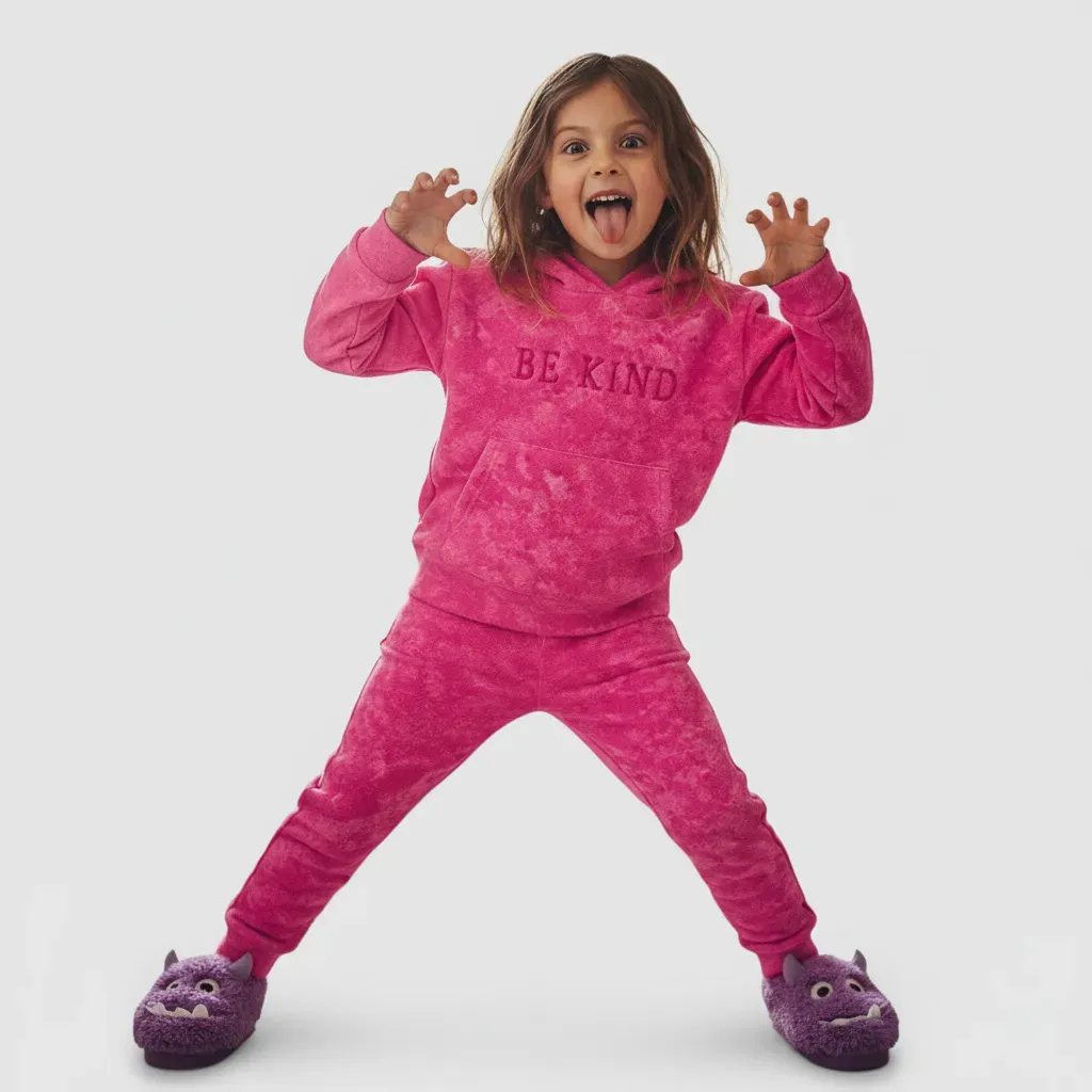 Girls' Simple Fleece-Lined Winter Pajama Set