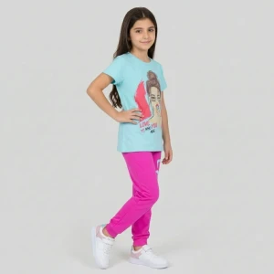 Summer Girls cotton pajama  t shirt baby blue pants pink