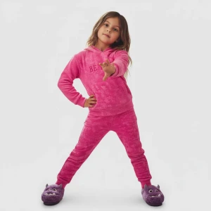 Girls' Simple Fleece-Lined Winter Pajama Set