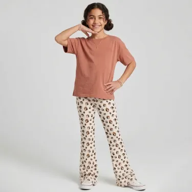 Girls Cotton Charleston Pants Tiger Print Wide Leg White