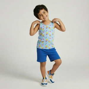 Kids summer home set sleeveless top & shorts with Ice Cream print