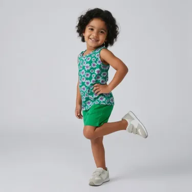 Cotton summer kids pajamas Sleeveless T-Shirt or Boys & Girls Green with flower design