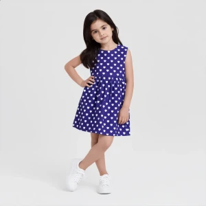 Sleeveless Blue Summer Heart Tailored Dress - Imported