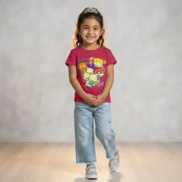 Girls’ summer cotton T-Shirt  regular fit, drack Red | Nebu Kids