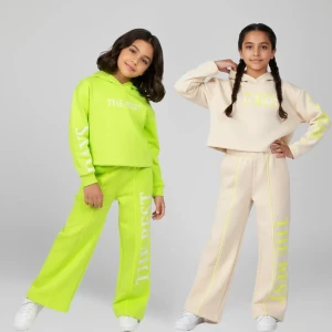 Girls' Two-Piece Winter Outfit Crop Hoodie And Wide-Leg Pants