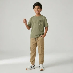 Gabardine pants for Boys baggy design color Coffee