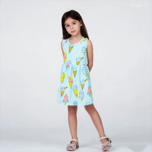 Cotton Dress with Colorful Ice Cream Print | Nebu Kids