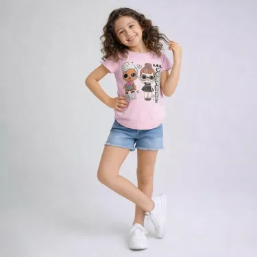 Girls' slim fit cotton chort sleeve T-Shirt – Pink