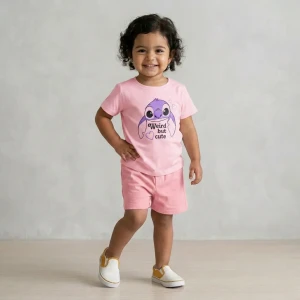Girls’ summer cotton pajama Stitch Pink
