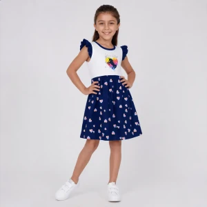 Girls' White and Navy Unicorn Summer Dress - Imported