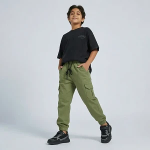 Gabardine pants for Boys baggy design color Olive