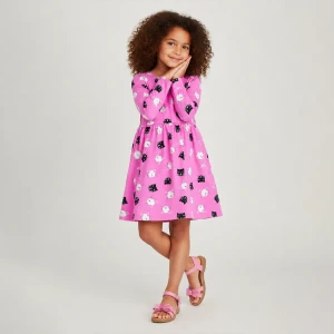 Pink patterned dress Long-Sleeve  Autumn & Winter