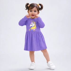 Toddler Girls' Purple Unicorn Long Sleeve Dress - Imported