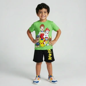 Boys summer cotton pajamas  Pokemon T-Shirt & Shorts Cotton green