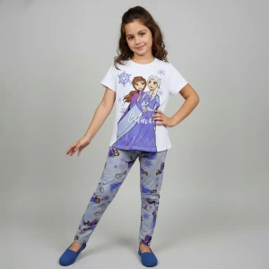 Girls summer cotton Pajama T shirt & pants Elsa & Anna Design