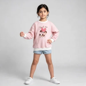 Girls' heavy fleece-lined winter pink sweatshirt