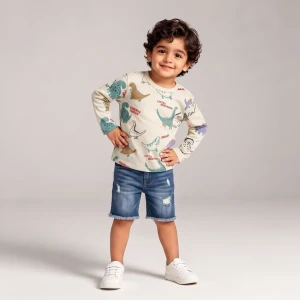 Baby boys' dinosaur patterned winter t-shirt Beige