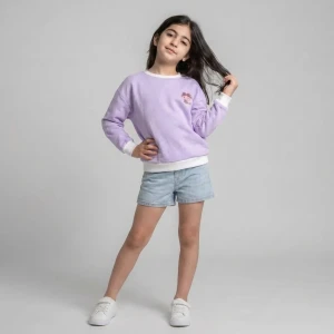 Girls' fleece-lined purple double-print winter top