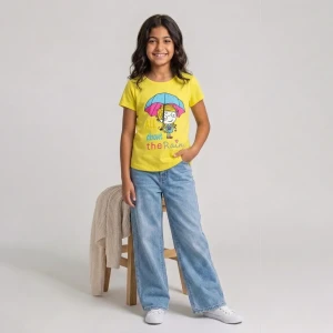 Girls summer cotton short sleeve T Shirt  Yellow