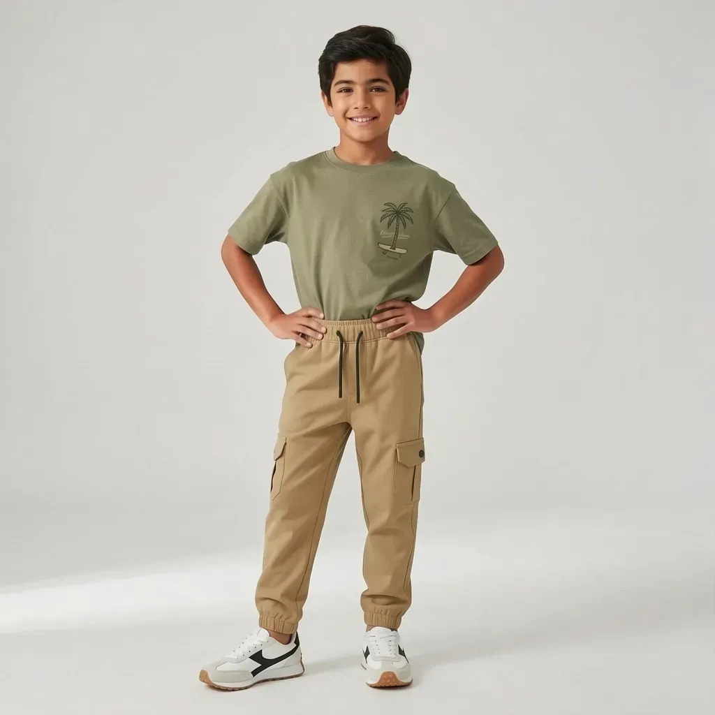 Gabardine pants for Boys baggy design color Coffee