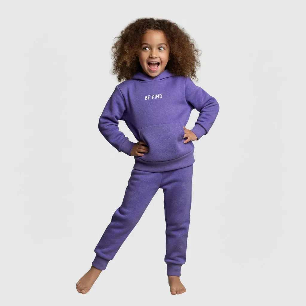 Girls' Simple Fleece-Lined Winter Pajama Set