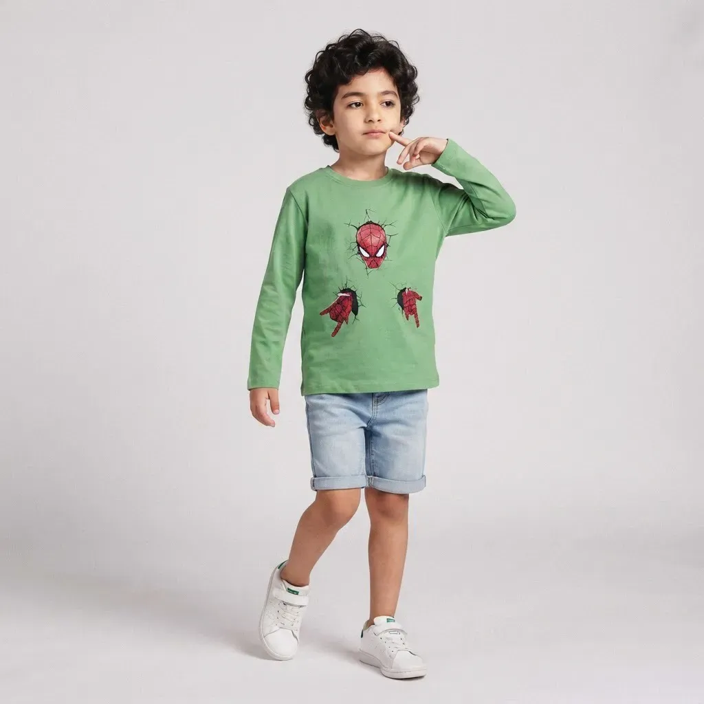 Olive Spider-Man boys' winter t-shirt